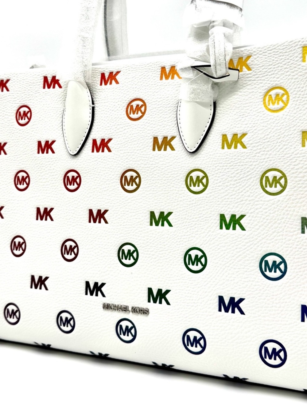 Michael Kors Mirella Medium Rainbow Logo Embossed Tote Bag - Picture 3 of 8